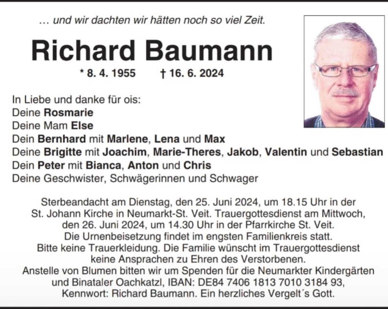 Der Neumarkter Automobilclub trauert um seinen Vorstand Richard Baumann.